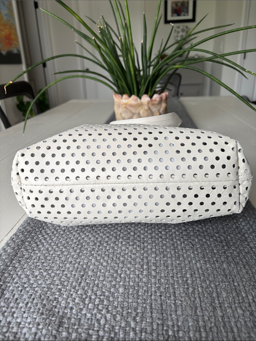 Clare V Micheline Perforated Tote in Cream - Picture 6 of 10